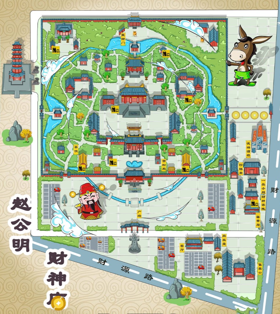 坊子寺庙类手绘地图